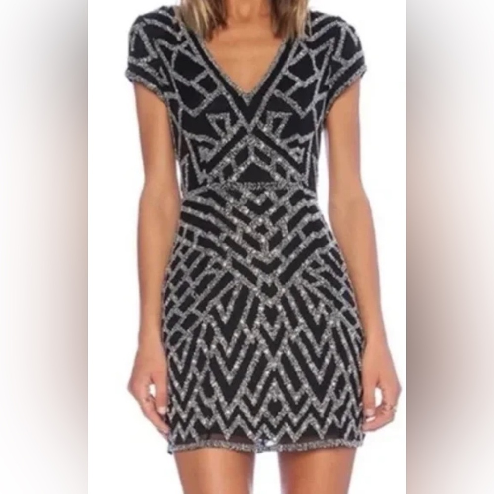 Parker Black & Silver Beaded Mini Dress